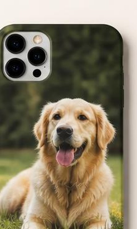 Funda de móvil impresa con la foto de un golden retriever